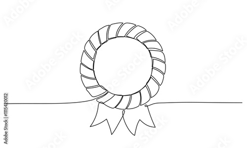 Medal one continuous line art. Hand drawn doodle drawing of award on white background