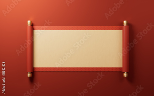 Blank Chinese ancient red reel banner, 3d rendering.