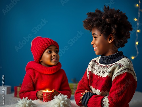 there are two children sitting at a table with a candle. photo