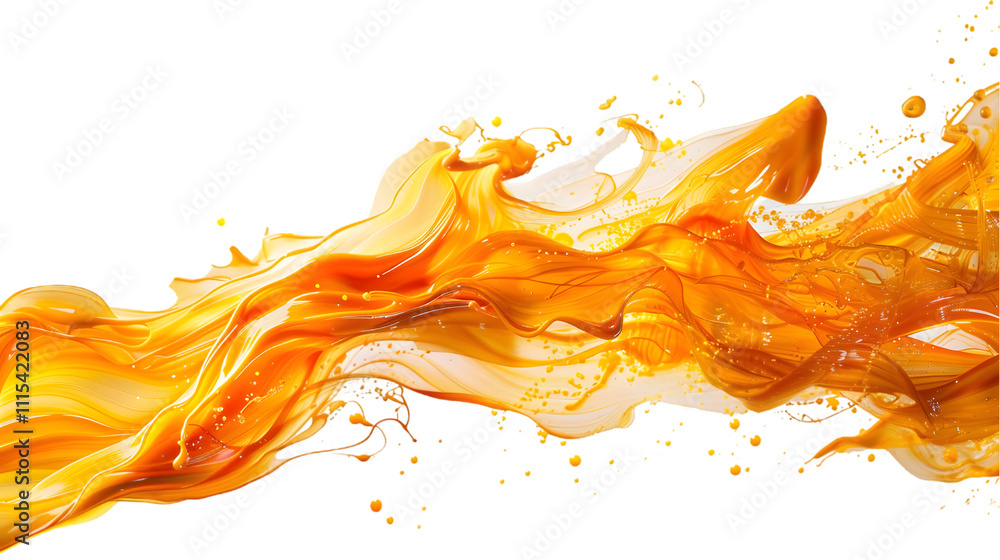 Fototapeta premium Yellow, Orange, Golden liquid colour mixed isolated on a transparent background