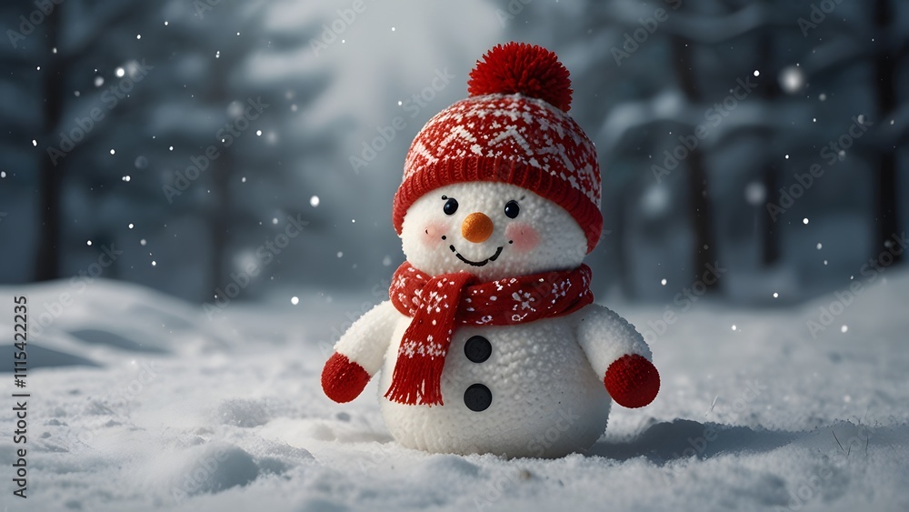 Fototapeta premium a snowman with a red hat and a scarf
