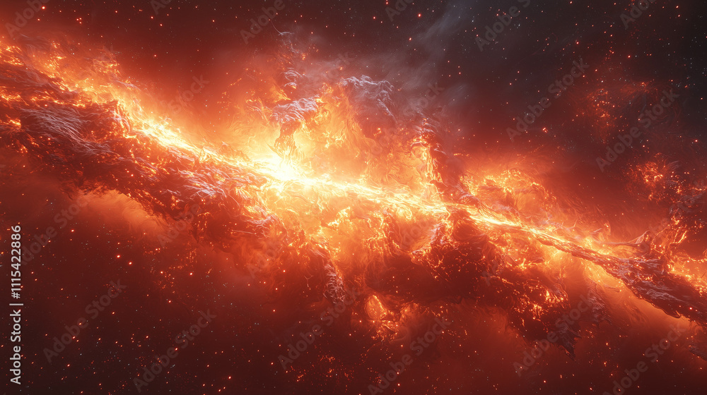 Fototapeta premium dynamic cosmic event depicting fiery red and orange nebula formation in deep space