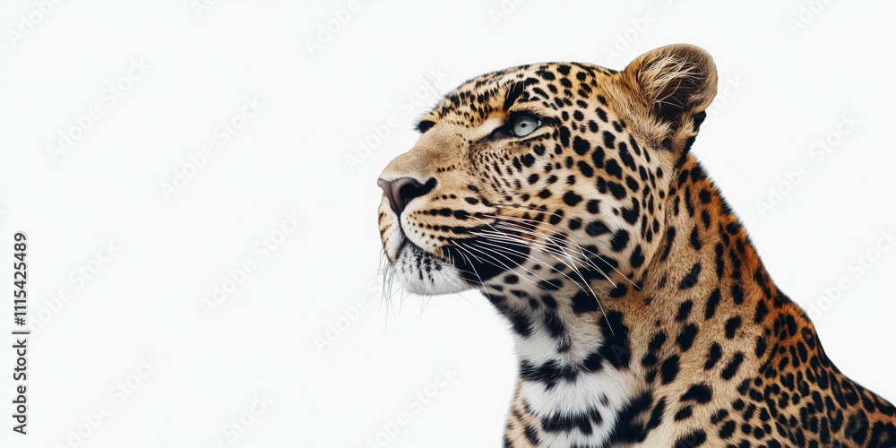 Fototapeta premium Studio photo of a leopard isolated against a white background. Wildlife and conservation concept, space for copy.