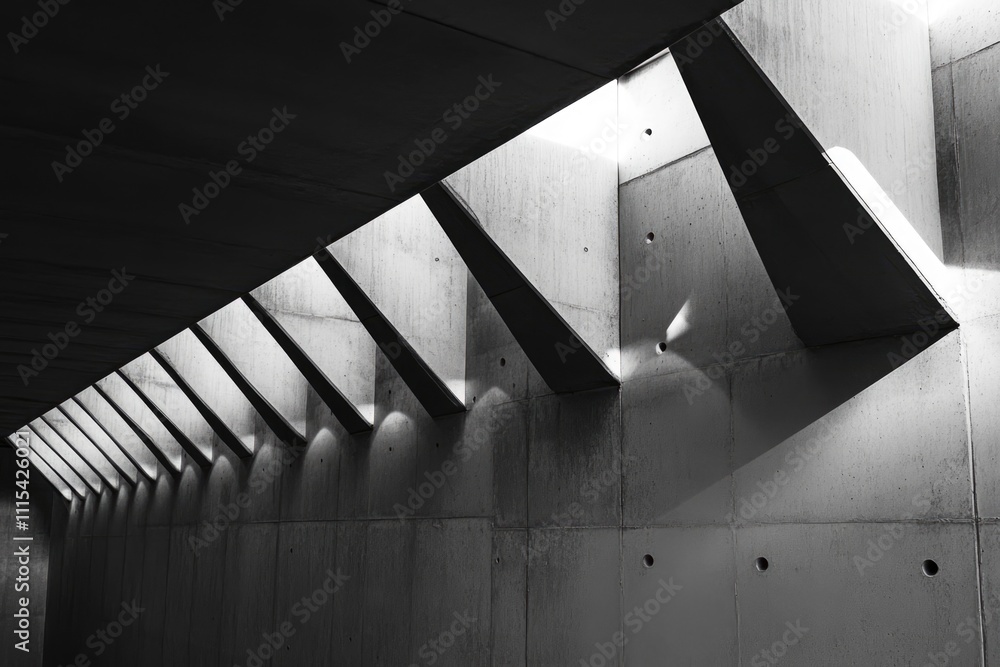 Obraz premium Modern Architectural Interior with Geometric Concrete Patterns and Shadows