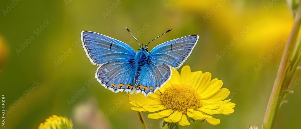 Fototapeta premium Vibrant Blue Butterfly on a Sunny Yellow Flower