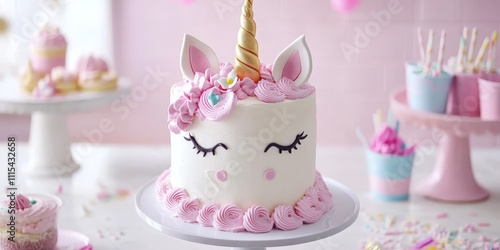 Delightful unicorn cake designed for a baby girl s birthday celebration, this enchanting birthday cake brings joy to any birthday party and is perfect for a magical birthday theme. photo