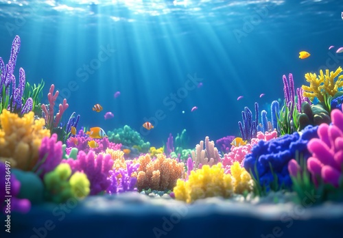 A breathtaking underwater world filled with vibrant coral reefs and schools of colorful fish swimming gracefully. This serene marine environment showcases the beauty and diversity of sea life, offerin photo