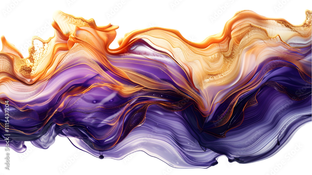Obraz premium Brown, Purple, Golden liquid colour mixed isolated on a transparent background