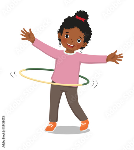 Cute little African girl playing hula hoop
