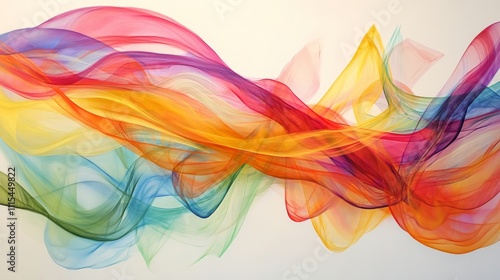 Abstract rainbow colored flowing waves on a white background, dynamic energy and movement concept