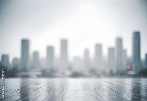 Blurred rainy cityscape with a white background