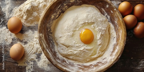 Essential ingredients for dough include eggs, flour, and yeast, which are crucial for creating the perfect dough texture and flavor. Elevate your recipes with quality dough ingredients. photo