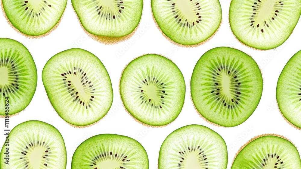 Fototapeta premium Sliced kiwi fruit, pattern on white background.