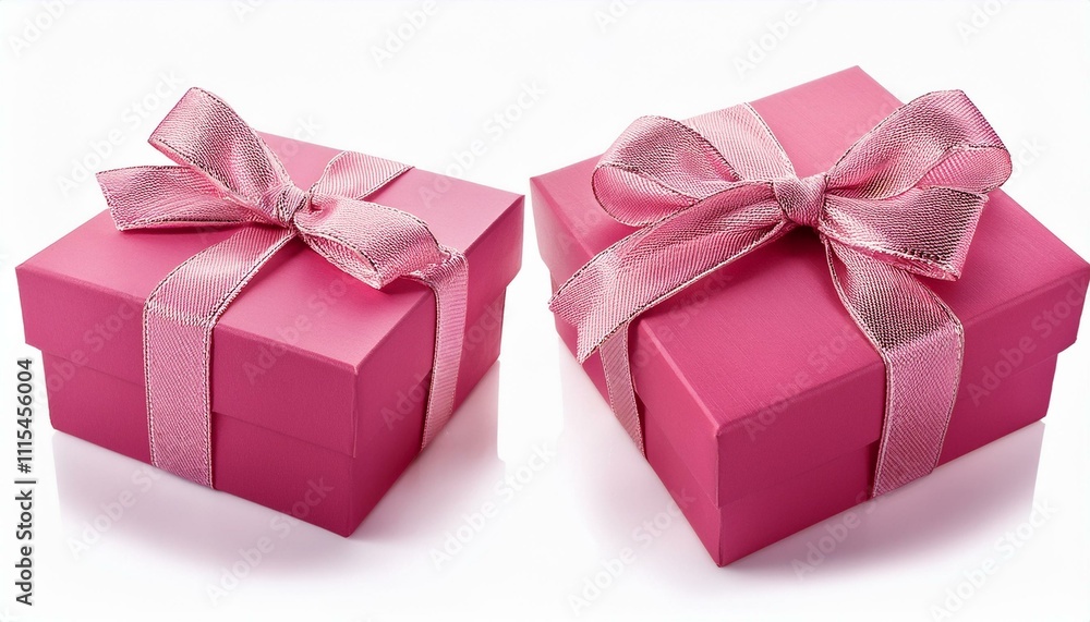 Obraz premium Pink gift box with ribbon set isolated on white background