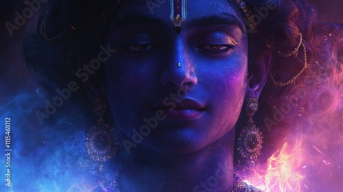 A serene depiction of a divine figure, radiating vibrant colors and ethereal energy.