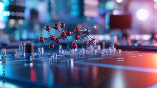 Wallpaper Mural Red molecule model on circuit board. Torontodigital.ca