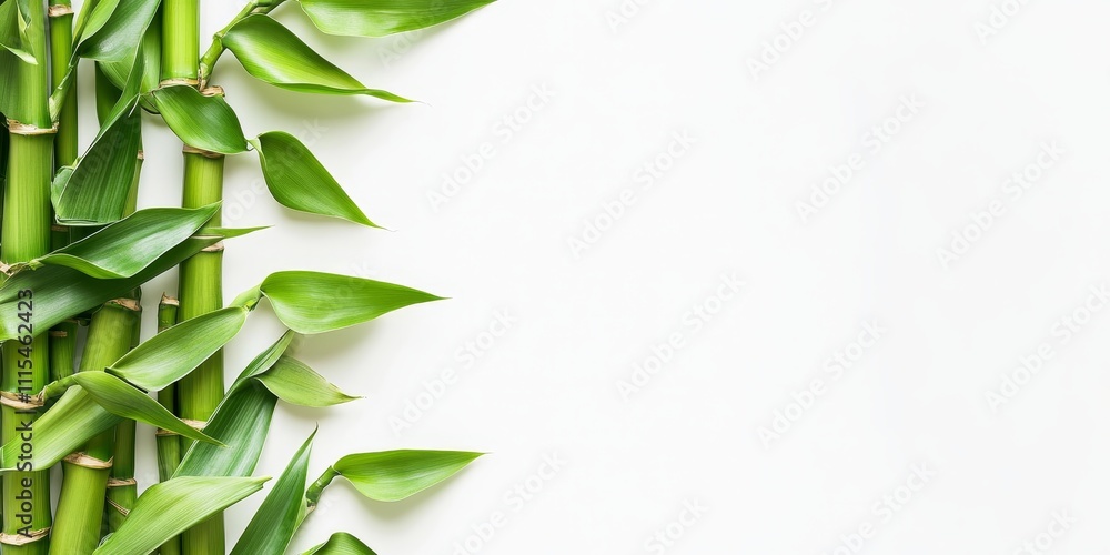 Fototapeta premium Fresh bamboo displayed against a white background, showcasing the natural beauty and vibrant green hues of fresh bamboo in a clean and minimalistic setting. Perfect for nature themed projects
