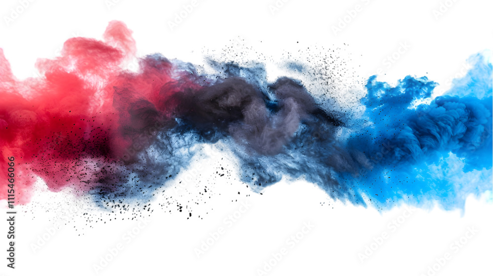 Fototapeta premium Black, DarkRed, Blue colours powder exploding isolated on a transparent background