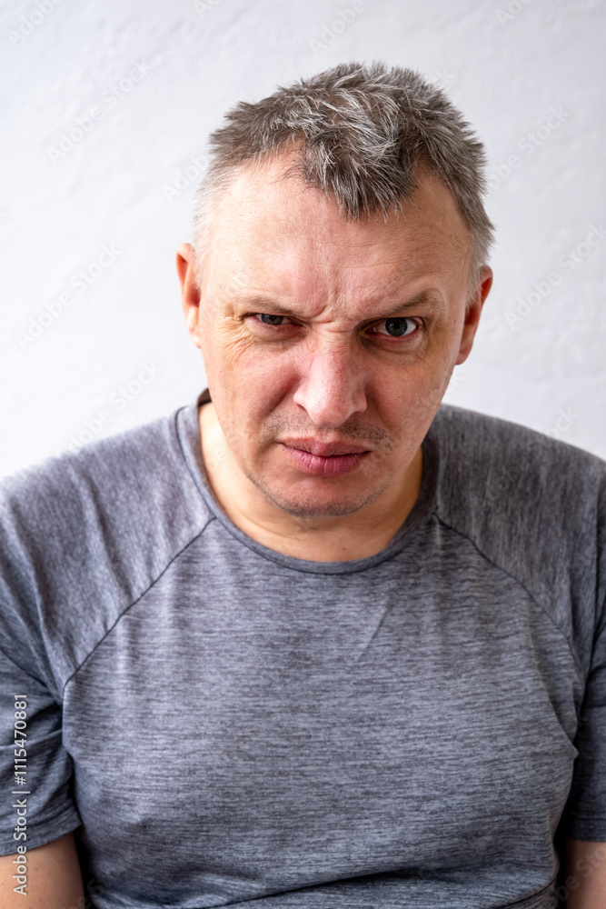 Obraz premium portrait of an aggressive angry man with a face distorted with hatred and malice