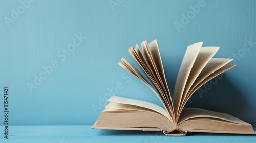 Open Book on Blue Background