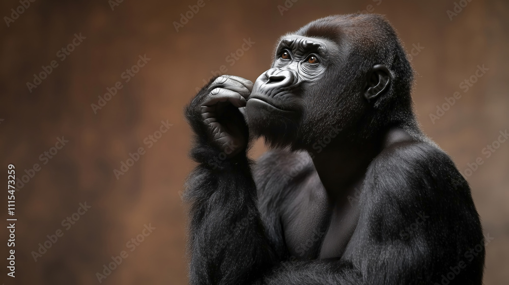Fototapeta premium Thoughtful gorilla with deep wrinkles, showcasing its expressive features