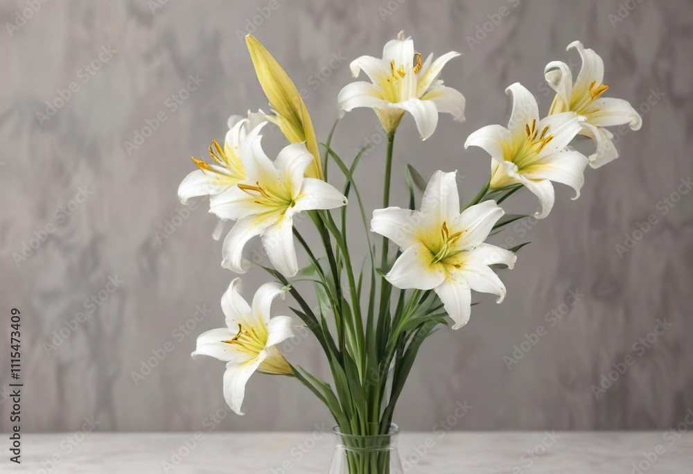 Obraz premium Freshly picked lily stems in shades of white and yellow, garden, colorful