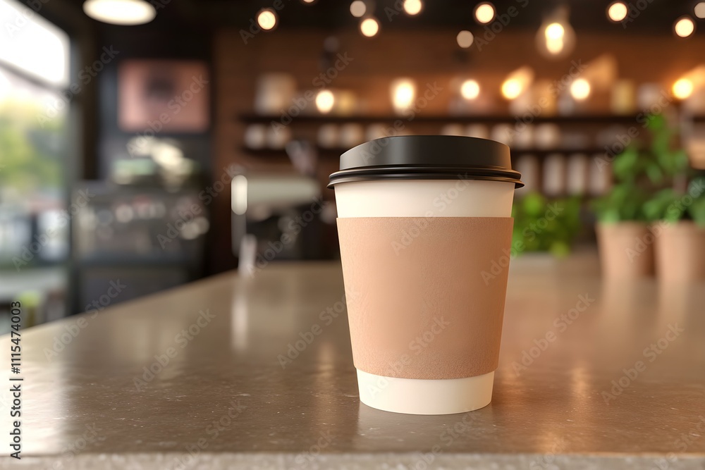 Coffee Cup on Counter with Cafe Background - Ideal Mockup Coffee Cup on Counter with Cafe Background - Ideal Mockup