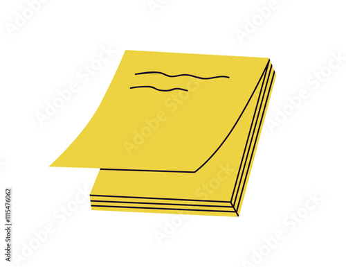 Sticky notes, adhesive paper pad for reminders and office memos. Square sheets written records, planning and information. Business stationery. Flat vector illustration isolated on white background