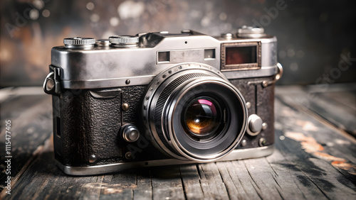 Vintage Camera Illustration with Film Effect. Perfect for: Photography events, retro branding, cinematic festivals