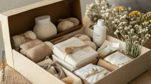 A gift set of eco-friendly baby essentials, beautifully packed in recyclable packaging.