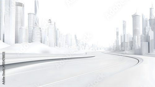 3d render of white map scene with city roads buildings top view isometric perspective