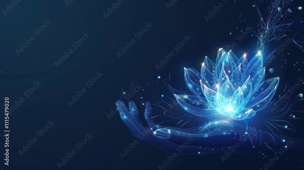 Naklejka premium Glowing Lotus Flower in Hand