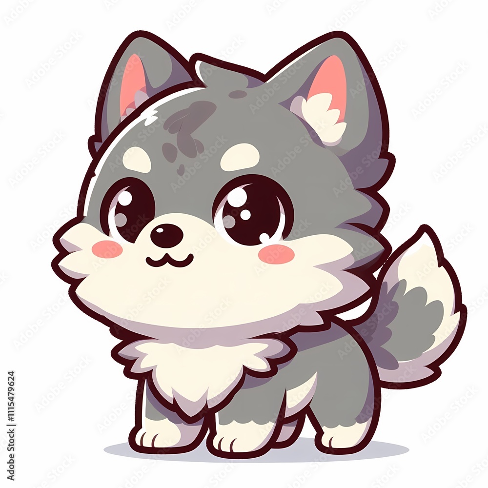 Fototapeta premium Chibi Wolf Illustration in Flat Style on White Background