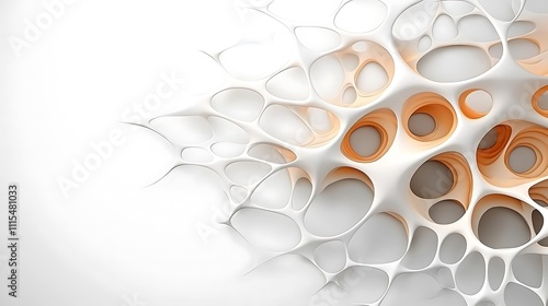 A geometrically intricate white 3D shape background, inspired by parametric design principles, features a harmonious blend of smoothly flowing curves and sharp, angular edges