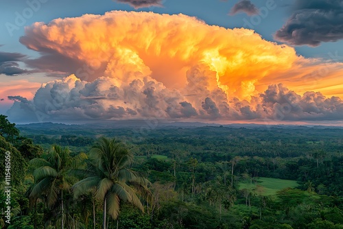 Dramatic Tropical Sky with Large Towering Clouds for Bold Nature Background photo