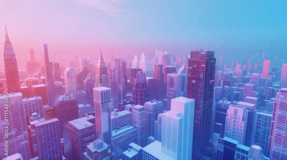 Fototapeta premium Cityscape at Dawn, A Digital Metropolis