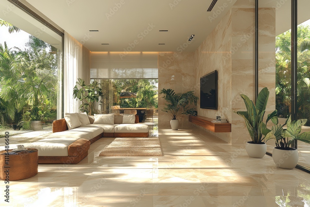 Fototapeta premium Modern Tropical Living Room Interior Design