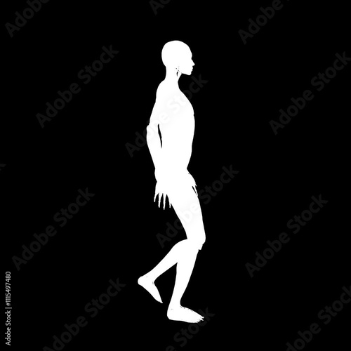 Silhouette of a Walking Human Figure in Motion Against Dark Background, Capturing Movement