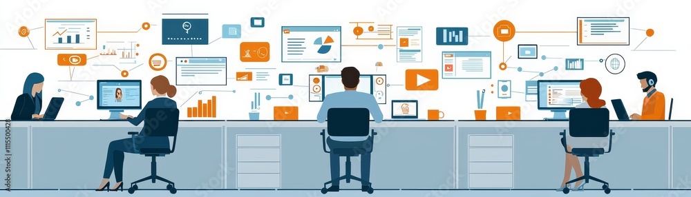 Team Collaboration in Modern Office with Technology and Data Visualization for Business Solutions Team Collaboration in Modern Office with Technology and Data Visualization for Business Solutions