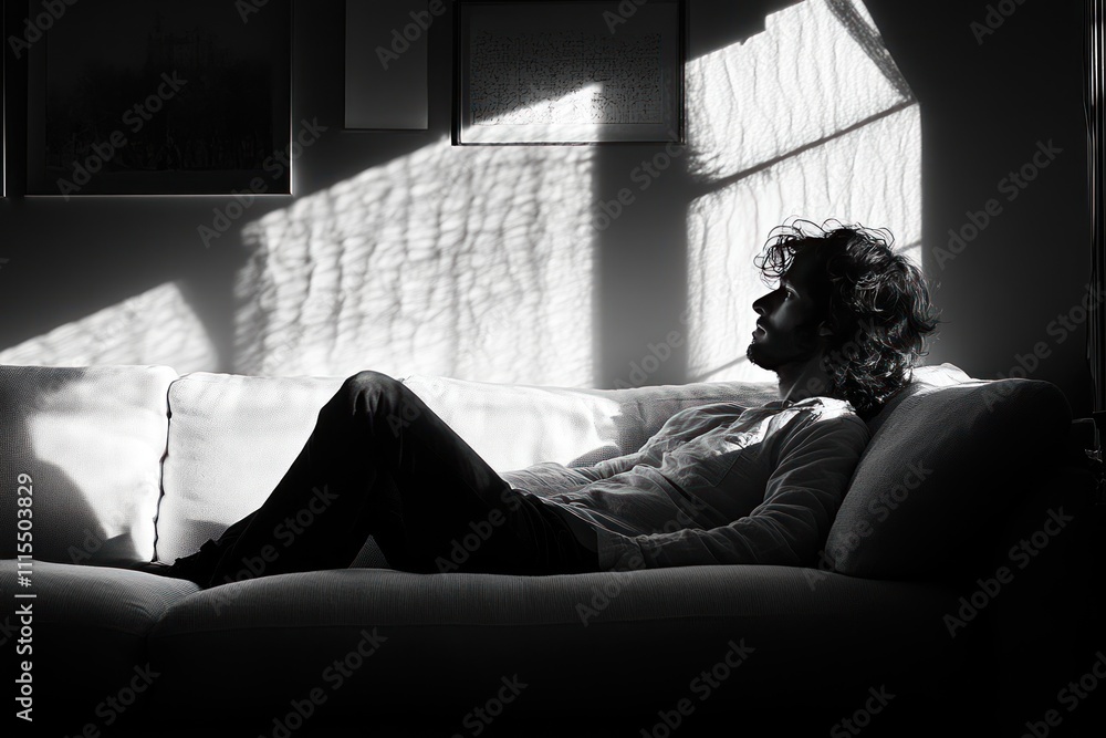 Man Resting On A Couch In Sunlight Man Resting On A Couch In Sunlight