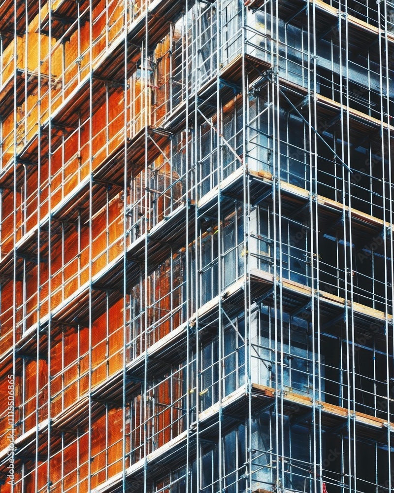 Close-up of a construction site showcasing scaffolding and glass panels. Close-up of a construction site showcasing scaffolding and glass panels.
