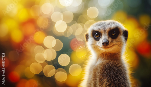 Wallpaper Mural A meerkat smiling gently with a backdrop of vibrant golden bokeh lights, exuding charm and curiosity Torontodigital.ca