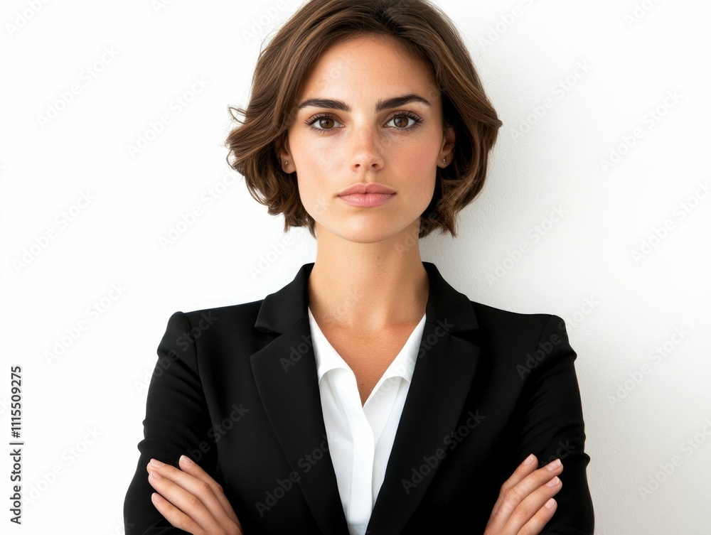 Portrait of a confident and self assured business professional dressed in a suit with a powerful and focused expression that radiates authority and success isolated against a clean white background Portrait of a confident and self assured business professional dressed in a suit with a powerful and focused expression that radiates authority and success isolated against a clean white background