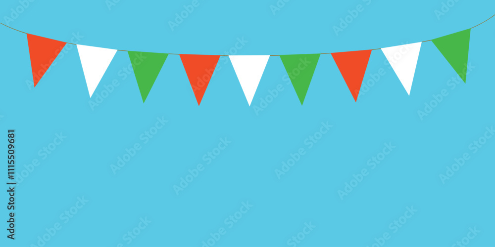 Obraz premium Italian flag bunting decoration illustration. Row of Italy flag decorations hanging on a string.