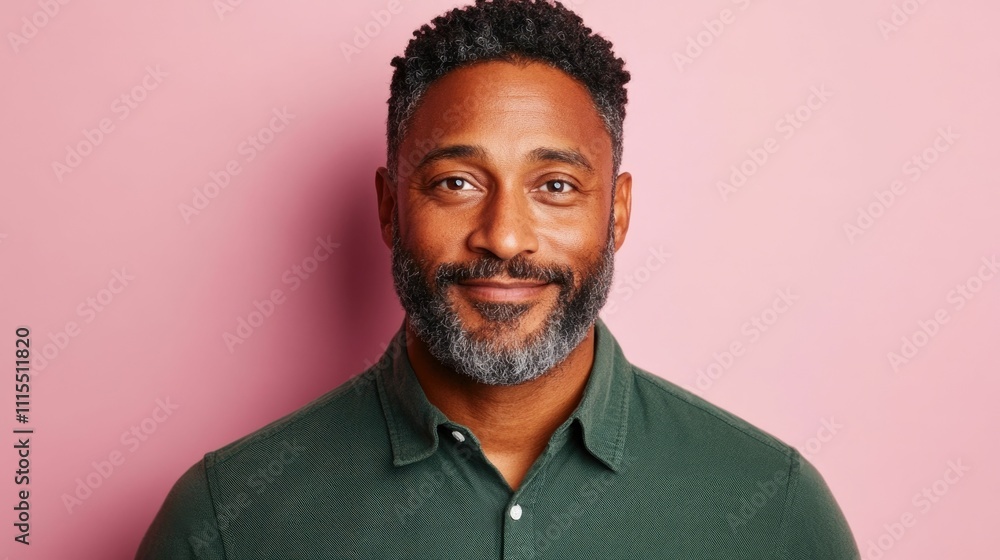 Obraz premium Warm and Friendly African American Man Smiling Directly at the with an Earnest Heartfelt Expression on a Plain White Background