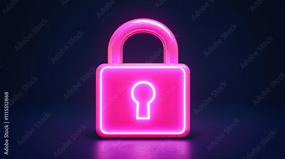 A glowing pink padlock symbolizing security and protection against digital threats in a dark environment. A glowing pink padlock symbolizing security and protection against digital threats in a dark environment.