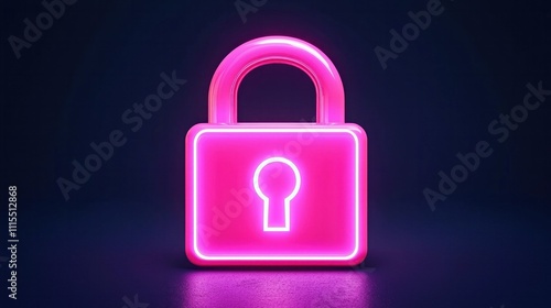 A glowing pink padlock symbolizing security and protection against digital threats in a dark environment.