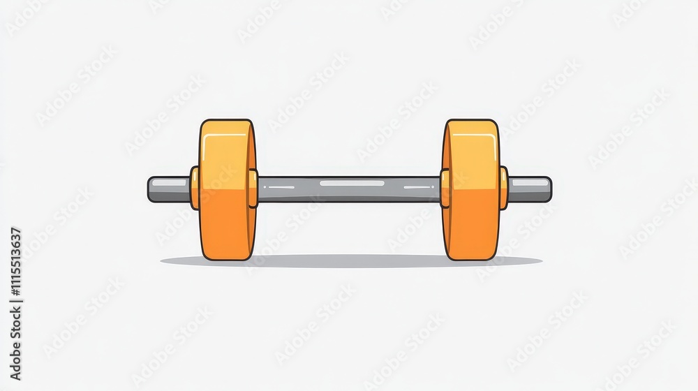 Cartoon Style Dumbbell with Orange Weights on Light Background