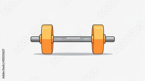 Obraz na płótnie Cartoon Style Dumbbell with Orange Weights on Light Background w salonie