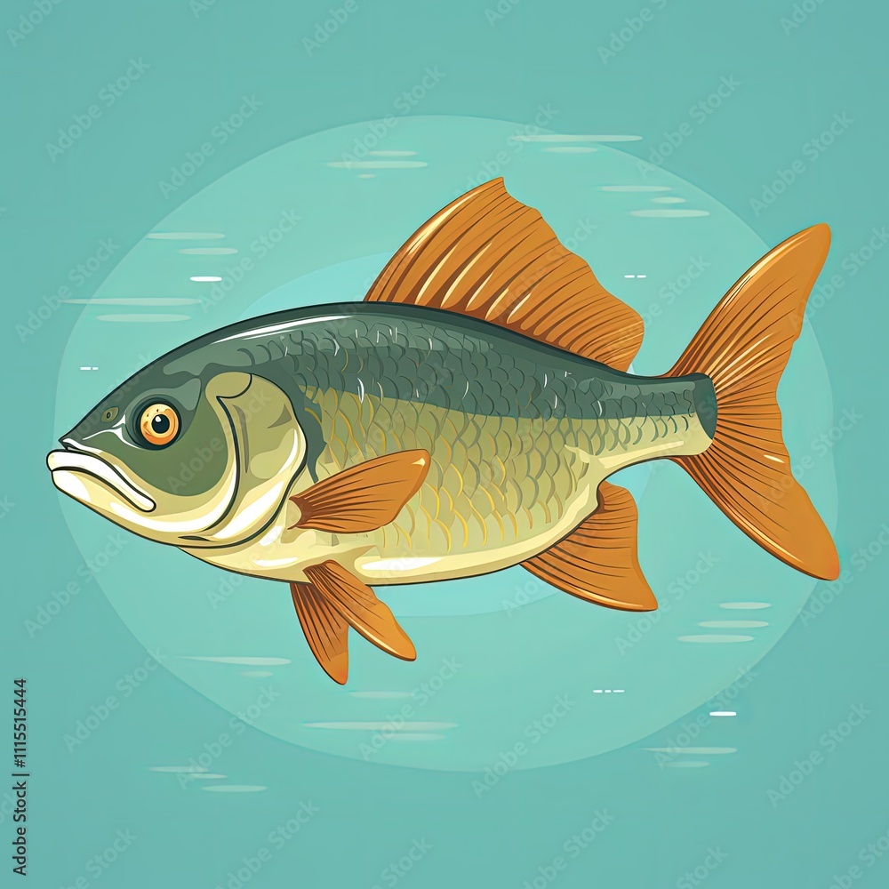 Obraz premium A Vibrant Risograph Print Featuring Aquatic Life